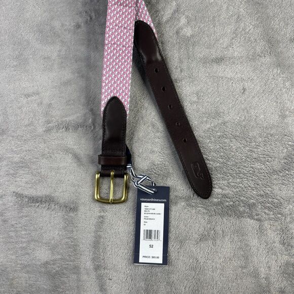 Vineyard Vines Belt Mens 52 Big leather Vineyard Whale Pink Silk Palm Beach $85 - Picture 9 of 12